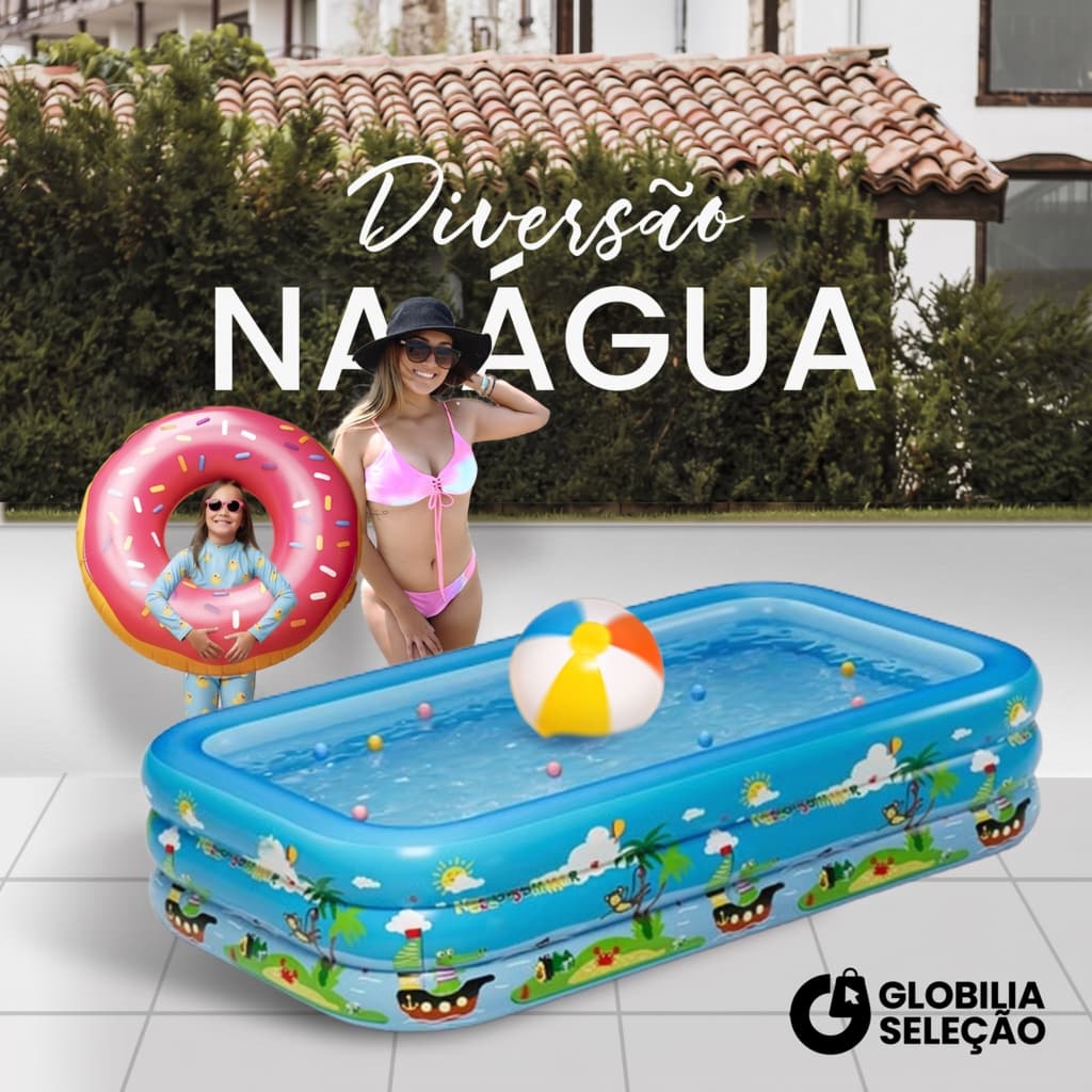 🔥【Novidades】Piscina Inflável Retangular Infantil 3 Anéis 300 Litros | 150cm x 100cm x 56cm
