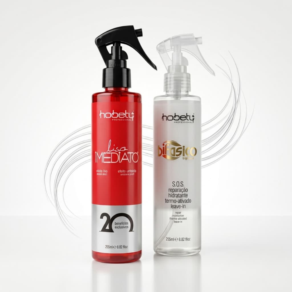 Hobety Kit Liso Imediato + Leave-in Bifásico SOS 255ml Finalizador Anti Frizz