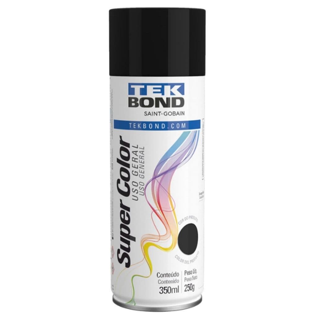 Tinta Spray Tekbond Preto Fosco 350ml Uso Geral Alta Cobertura Secagem Rápida