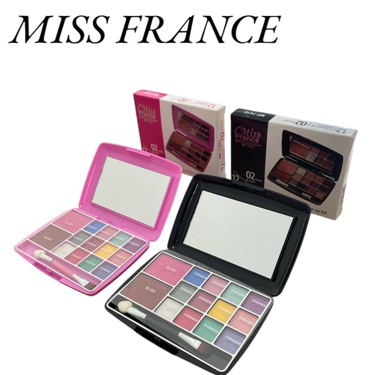 Estojo de maquiagem 12 cores e 2 blush -MISS FRANCE com pincel