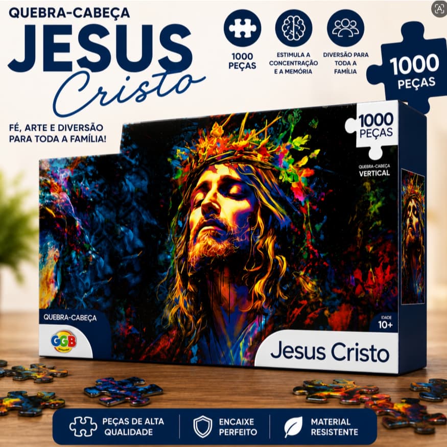 Quebra-Cabeça 1000 Peças Jesus Cristo Colorido Arte Moderna Puzzle Adulto Decorativo Religioso