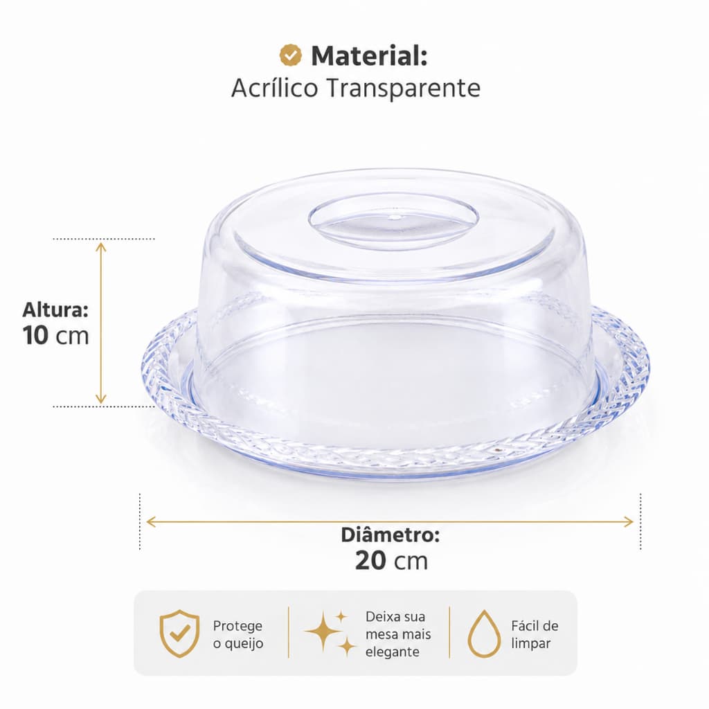 Porta Queijo Trança Acrílico Transparente Premium Mesa Posta Copa Brasil