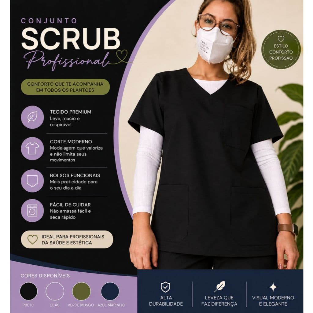 Scrub CAMISA Pijama Cirurgico - nome BORDADO