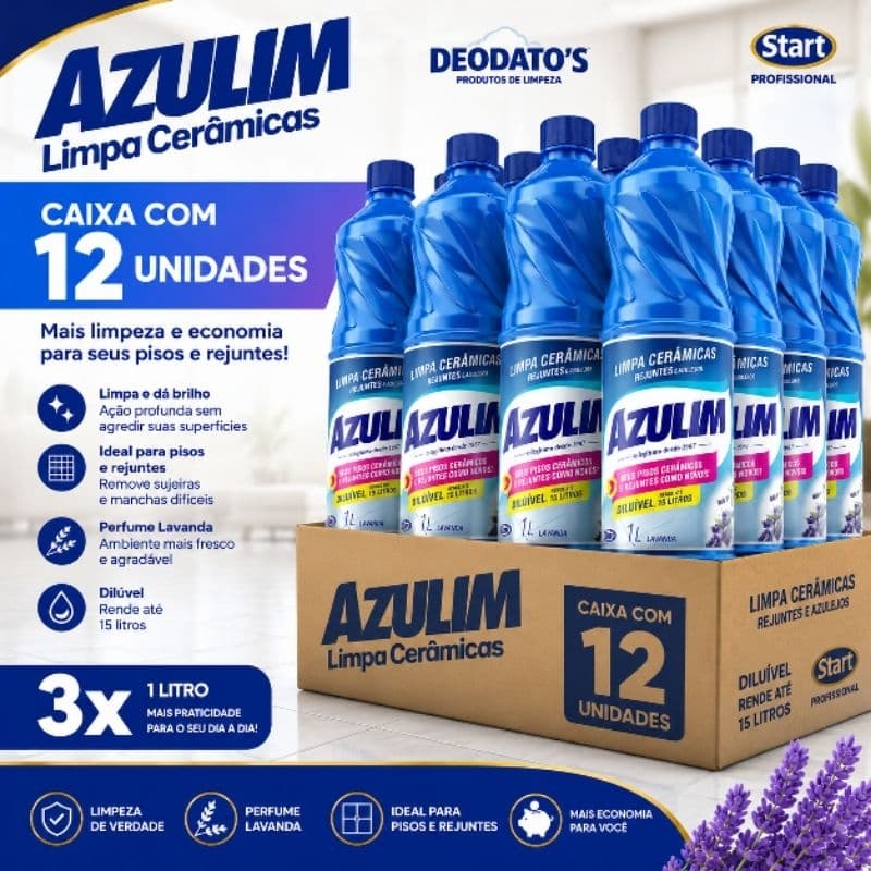 Caixa c/ 12 Limpa Cerâmica Azulim 1L Original Rejunte e Azulejo