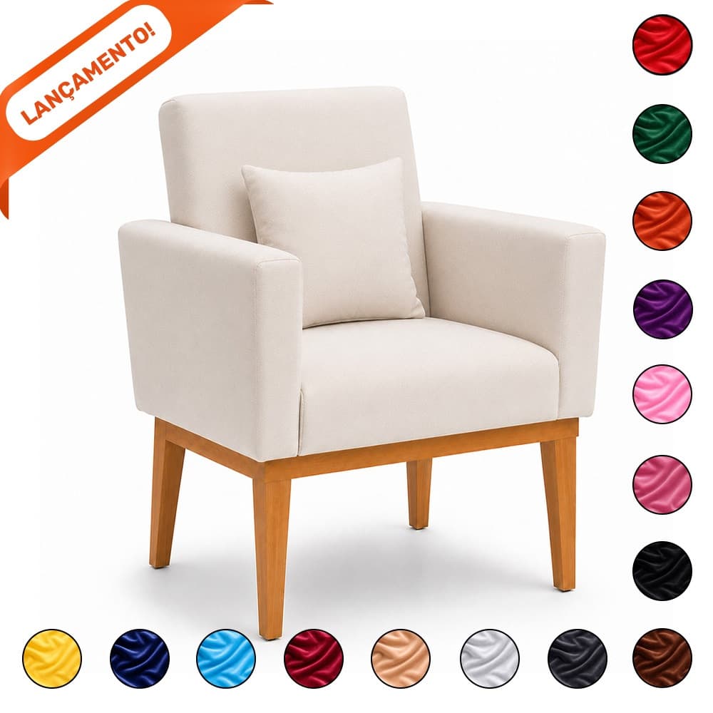 Poltrona Decorativa Para Sala Nina Base Reforçada Suede Pés Trapézio Aninha Decor