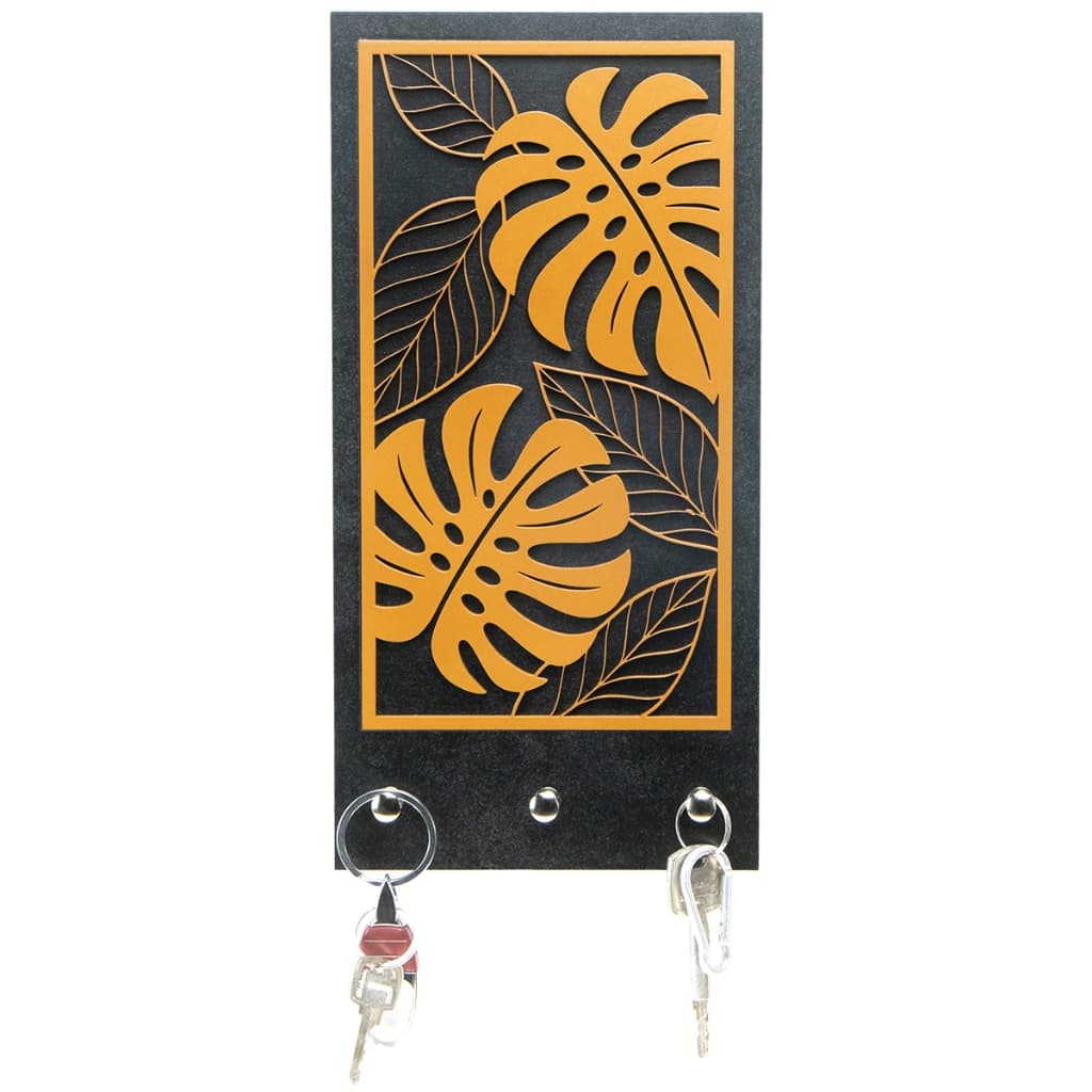 Porta Chaves Decorativo com Ganchos Folhagem Moderna Preto e Marrom | Organizador Sofisticado para Casa