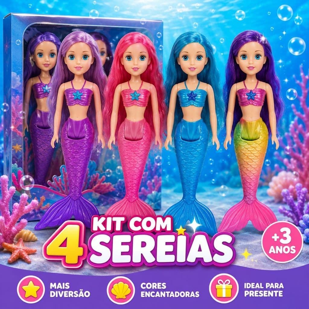 Kit Boneca Sereia Mágica Articulada Colorida 17cm ArkToys