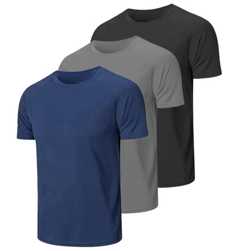 Kit 3 Camisetas Masculina Básica 100% Poliéster Moda Masculina Verão e Inverno Azul Cinza Preto Ideal Para Seus Treinos