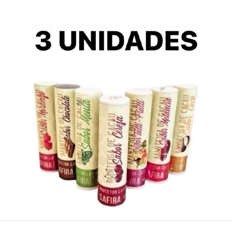 Protetor Labial Manteiga de Cacau Safira Hidratante Lip Balm Sabores