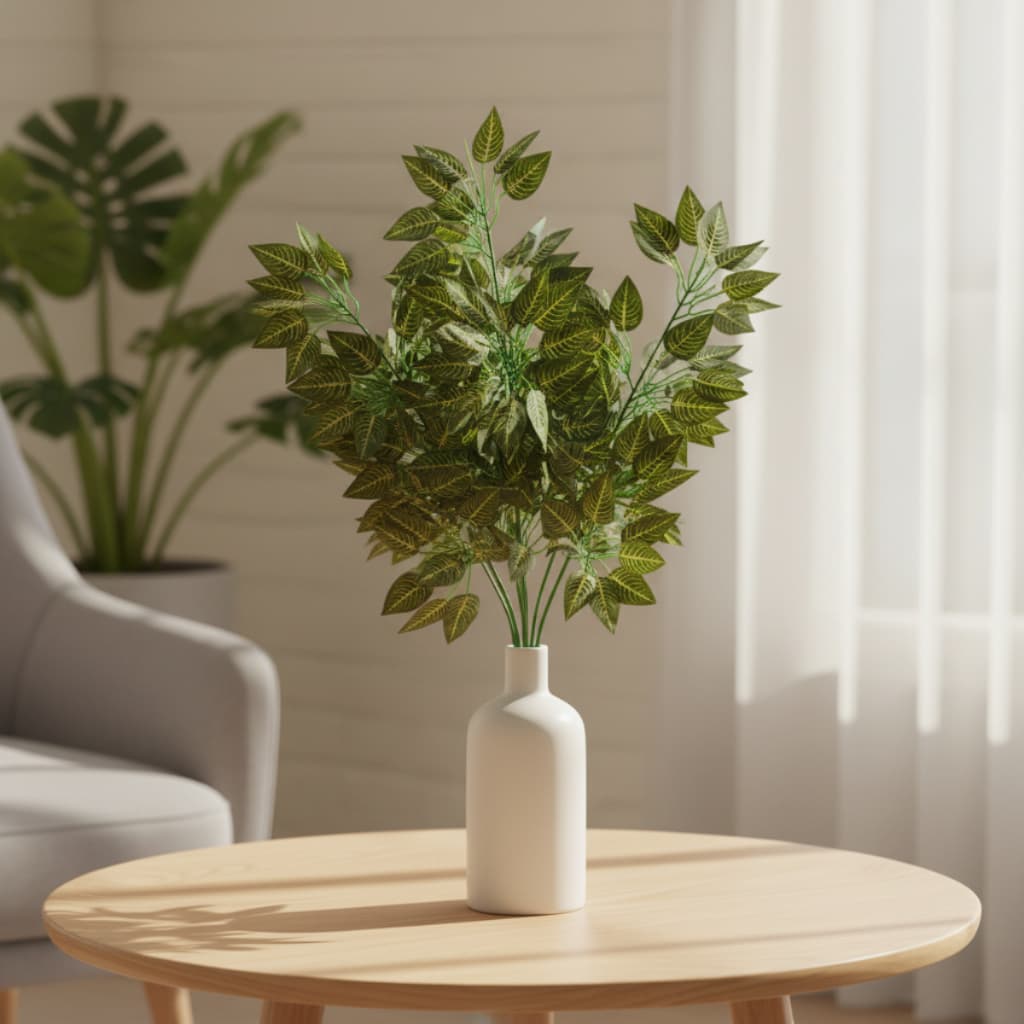 Kit 12 Galhos Folhagem Ficus Varegata Decorativa Artificial