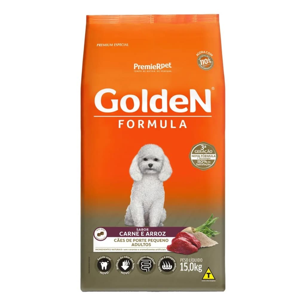 Ração Golden Fórmula Mini Bits para Cães Adultos de Pequeno Porte Sabor Carne e Arroz 15kg