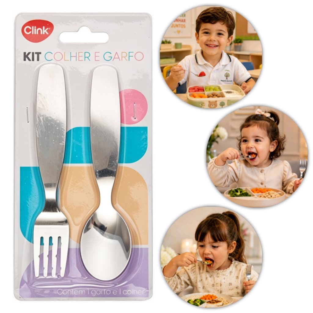 Kit Talher Infantil Garfo Colher Introdução Alimentar Lancheira