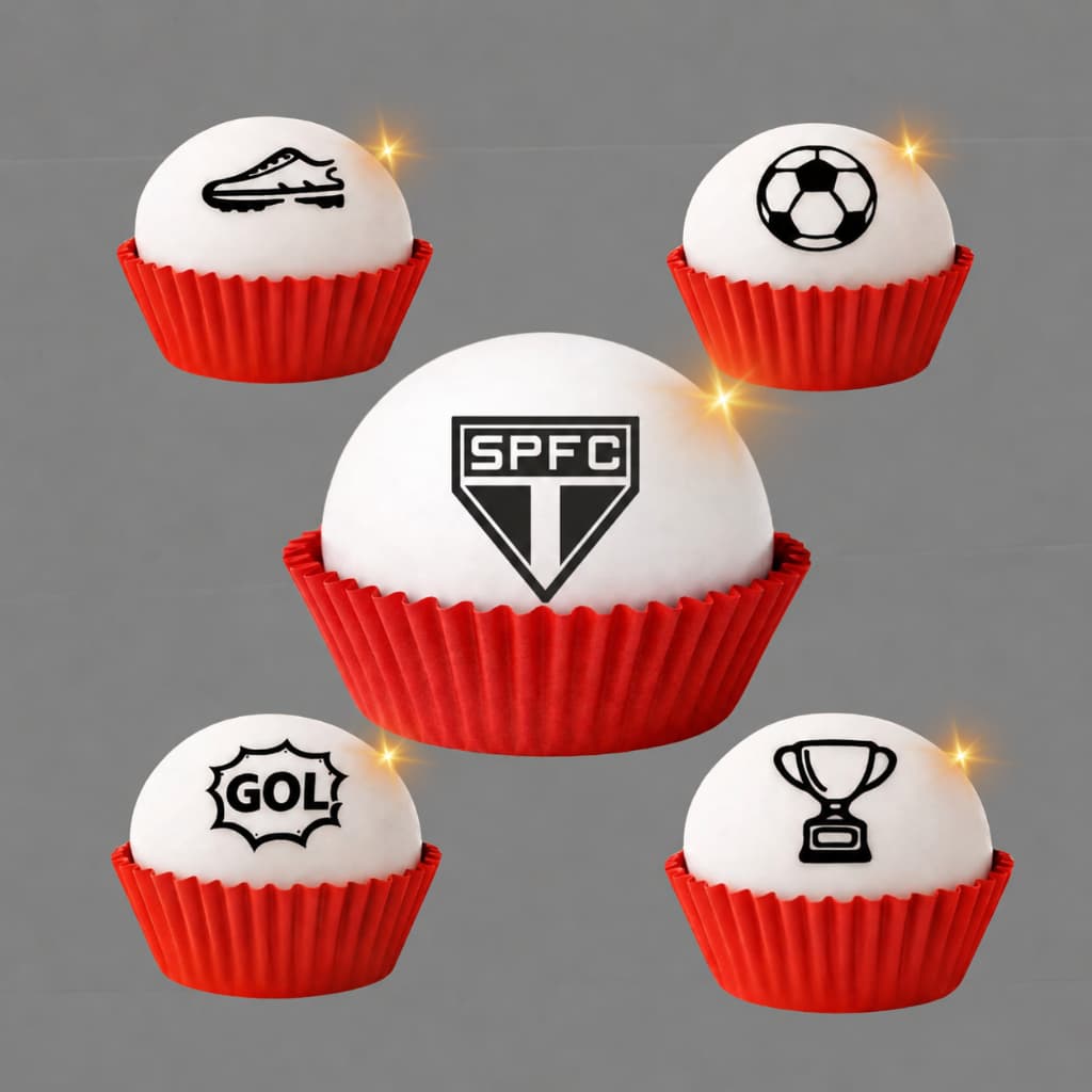 Kit Carimbo para Docinhos Futebol 5 Peças SPFC Bola Gol Troféu Chuteira Decorar Doces Personalizado