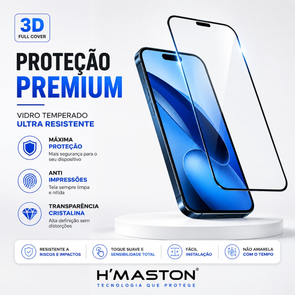 Película 9H Vidro Temperado 3D Full Cover Anti Impacto iPhone Android