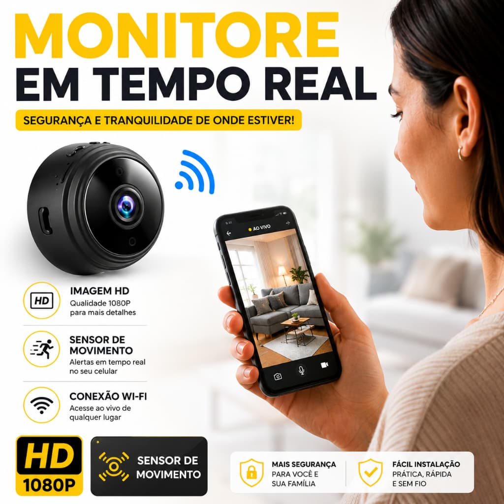 Mini Câmera WiFi HD Segurança Visão Noturna Monitoramento Celular