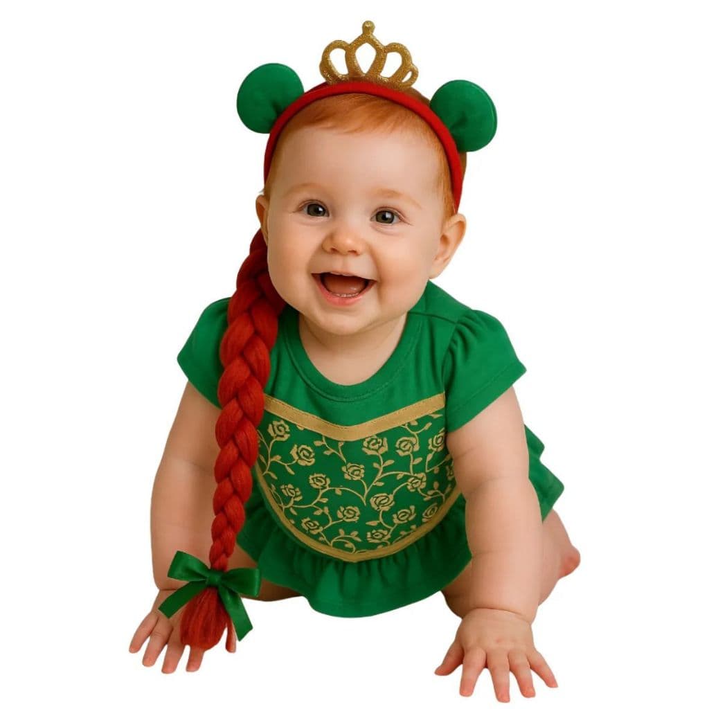 Body Bebe Mesversario Infantil Menina Princesa Fiona Shrek Fantasia Luxo Divertido + Acessório