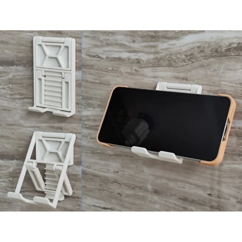 Suporte de Celular Dobrável Ajustável com Fita Dupla Face | Porta Celular de Parede para Cozinha Mesa e Escritório