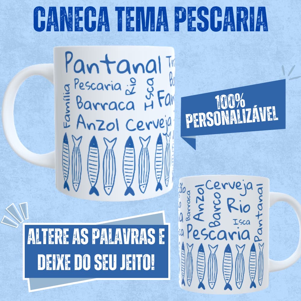 Caneca Personalizada Tema Pescaria com Nome e Palavras | 325ml