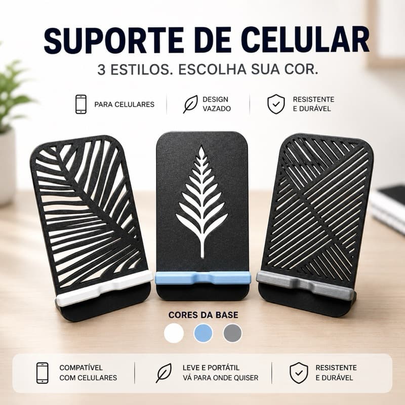 Suporte para Celular Minimalista Moderno com Base Destacável Compacto para Mesa e Escritório