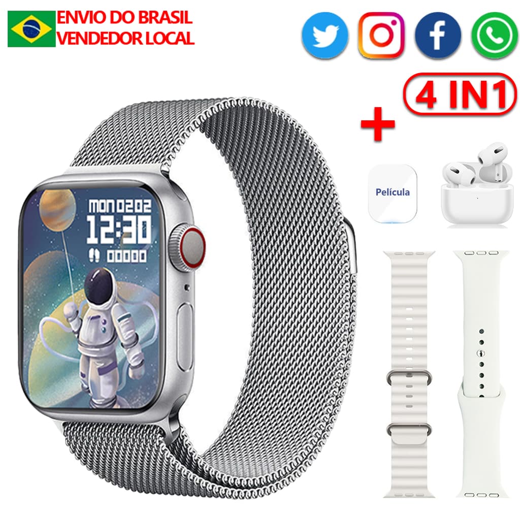 Novo kit 4 em 1 smartwatch S10+ com fones de ouvido suporte a chamadas Bluetooth e microfone –  Fones Esportivos Branco