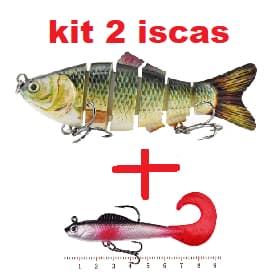 kit 2 iscas - 1 isca artificial lambari articulado 7 segmentos 10cm + 1 isca soft lambari 9cm
