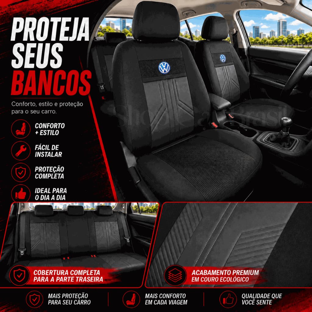 Capa De Banco Automotivo Para Carro Tecido Original e Couro Ecologico Volkswagen Gol Saveiro Voyage Fox Polo