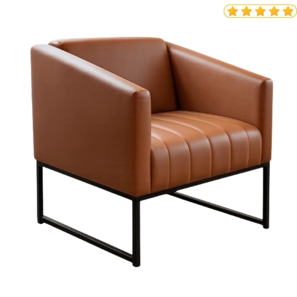 Poltrona Decorativa Courino Corino Recepção Luxo Escritorio Sala Base De Aluminio Marrom Caramelo