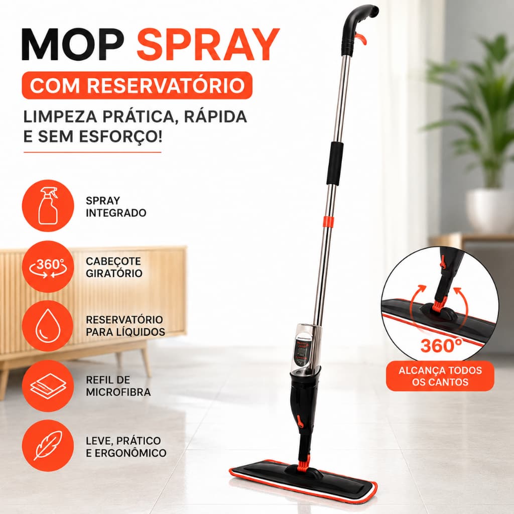 Mop Spray Reservatorio Limpeza Rapida Facil Pratico Design Inovador Alta Eficiência