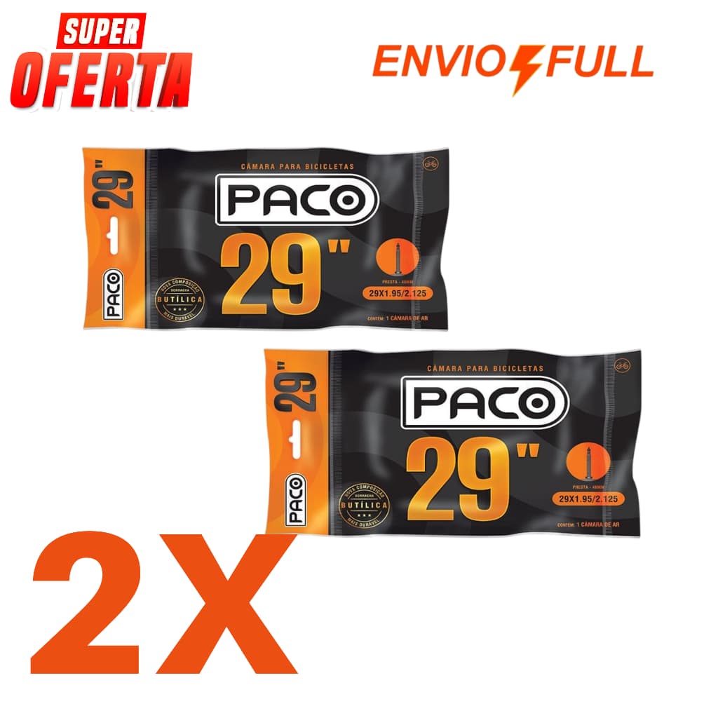 Par 2 Câmara de Ar Paco MTB Aro 29 Bico Grosso 48mm Valvula Americana