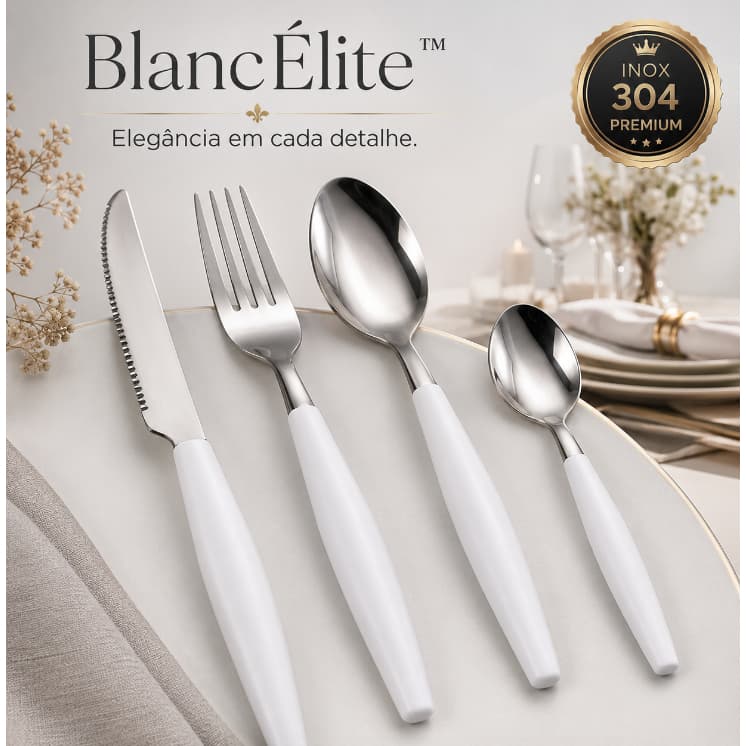 BlancÉlite™ Kit Talheres Inox 304 25 Peças Branco Premium Mesa Posta