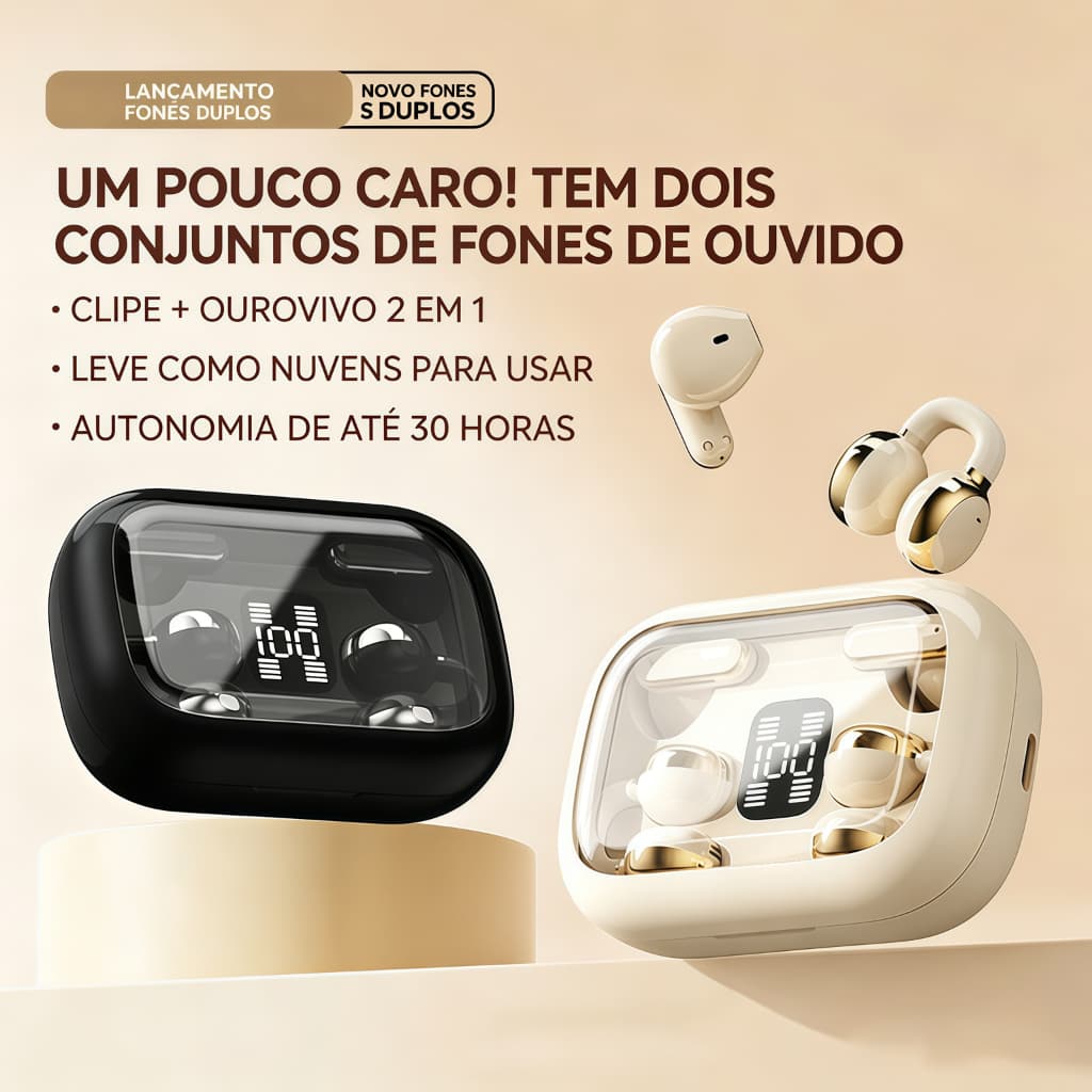 Fone de Ouvido Bluetooth por Condução Óssea – Semiaberto, Alta Qualidade de Som, Bateria de Longa Duração  B3