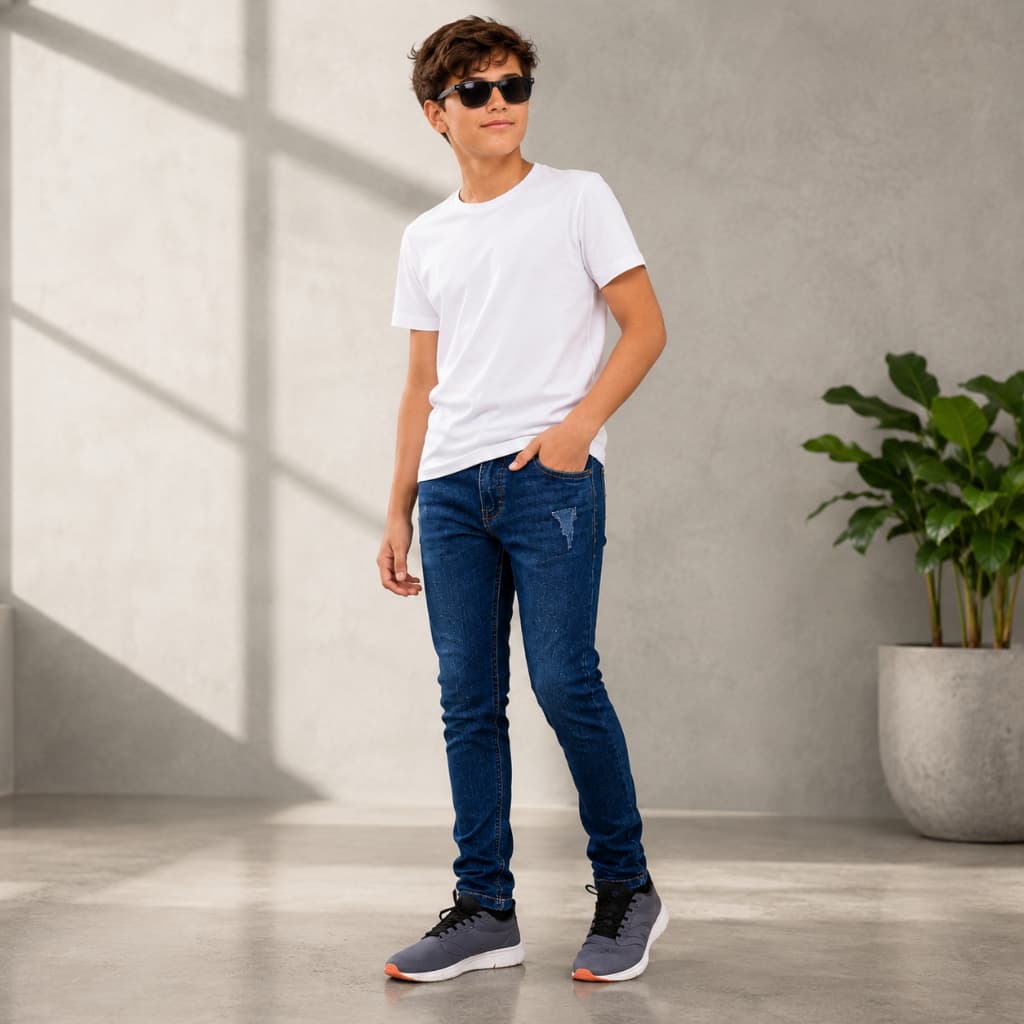 Calça Jeans Infantil Juvenil Masculina Slim Elastano Menino do 10 ao 16