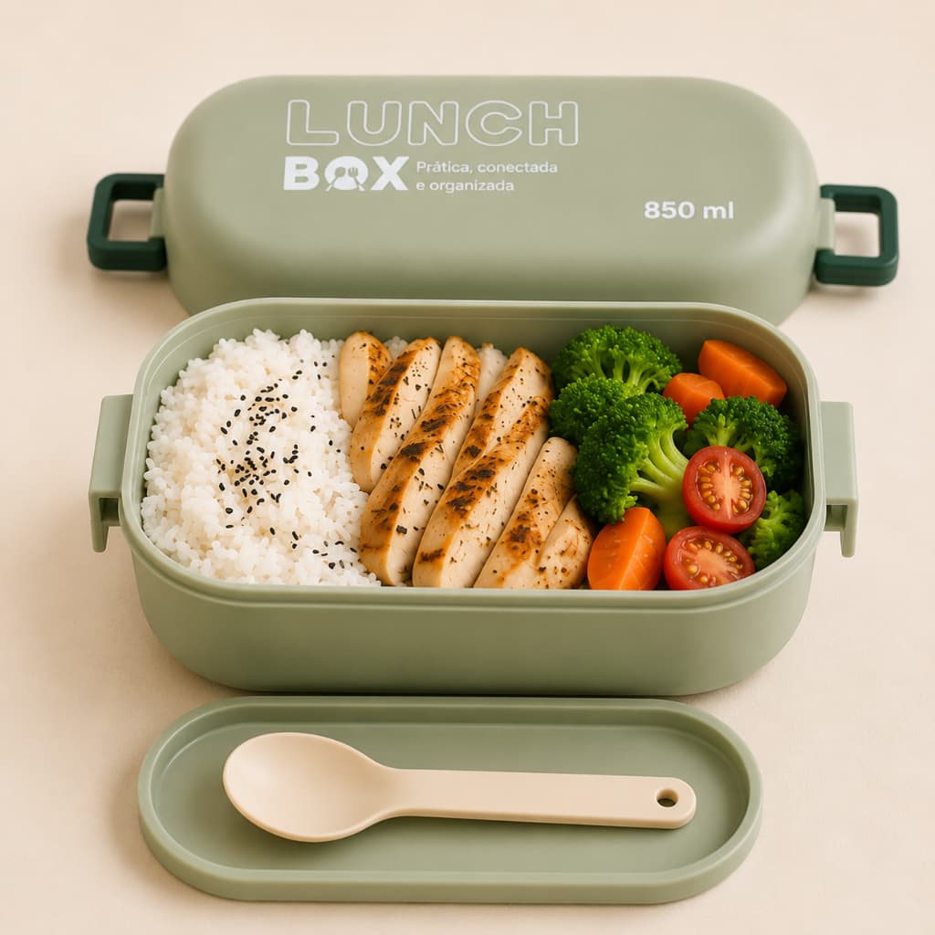 Marmita Bento Box 850ml Hermética + Talheres 🍱