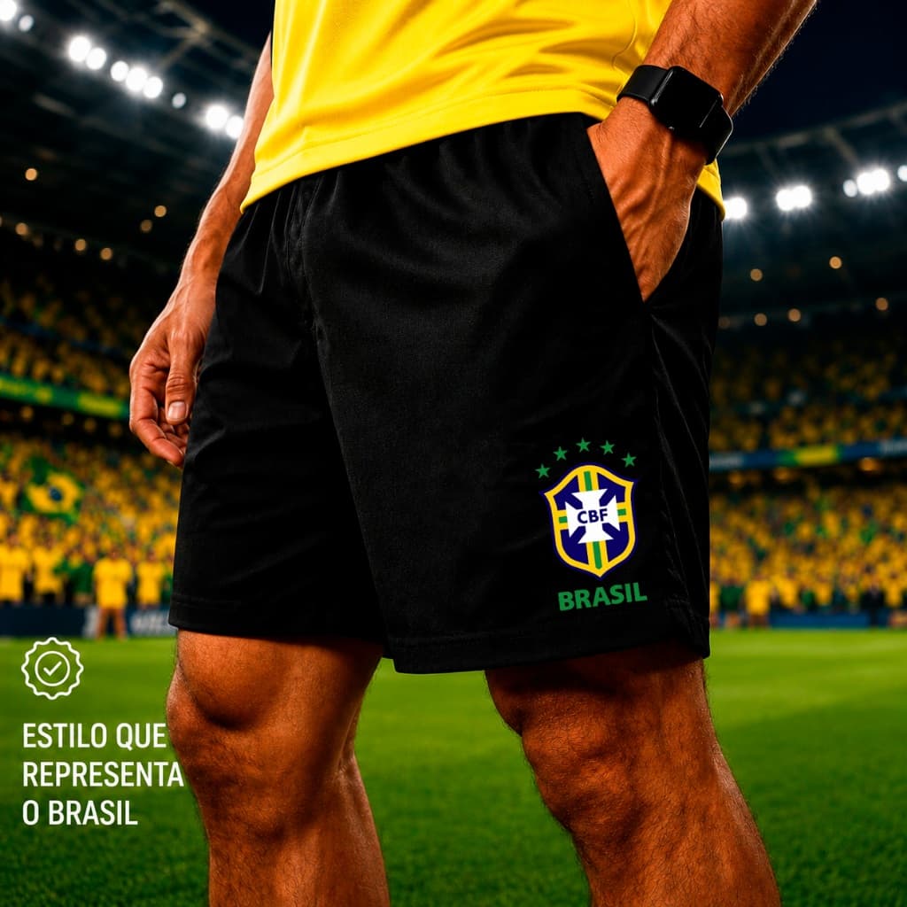 Bermuda Masculina Premium Tactel Mauricinho Brasil Copa Short Futebol Praia Academia Com Bolsos