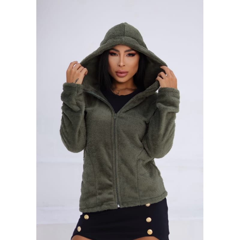 JAQUETA FEMININA DE FRIO COM CAPUZ E ZÍPER CASACO PELINHOS BLUSÃO INVERNO BLUSA