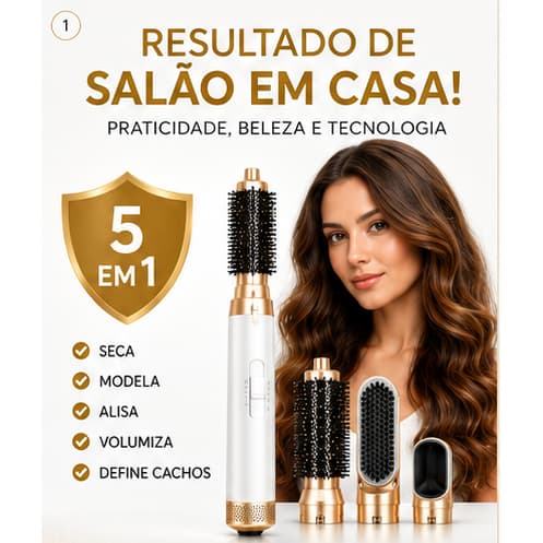 Escova Secadora 5 em 1 Profissional 110v  Seca, Alisa Modela Escova Rotativa Multiuso Premium