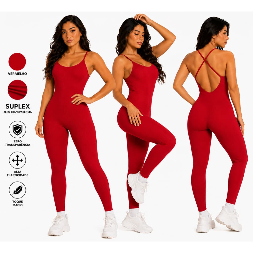 Macacão Feminino Academia Suplex Premium Costa Nua Longo