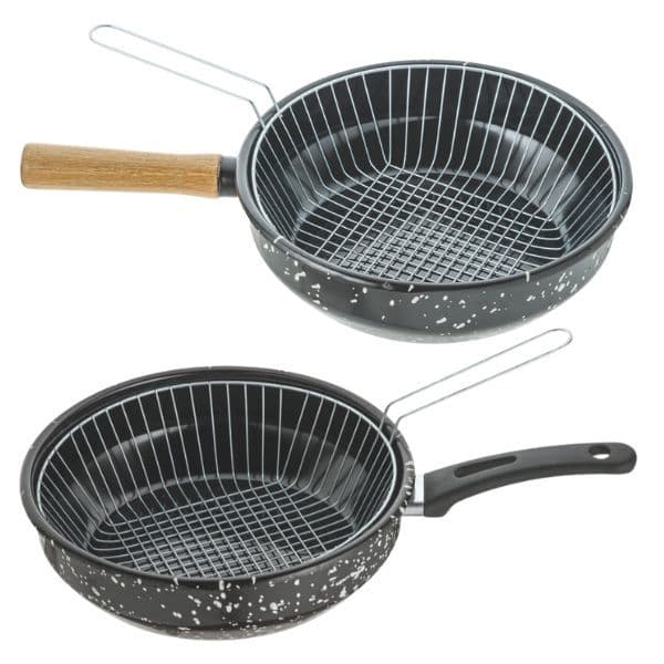 Kit Econômico 2 Fritadeiras/Frigideiras 26cm de Aço Esmaltado com Cesto Aramado para Fritar e Escorrer funciona Indução