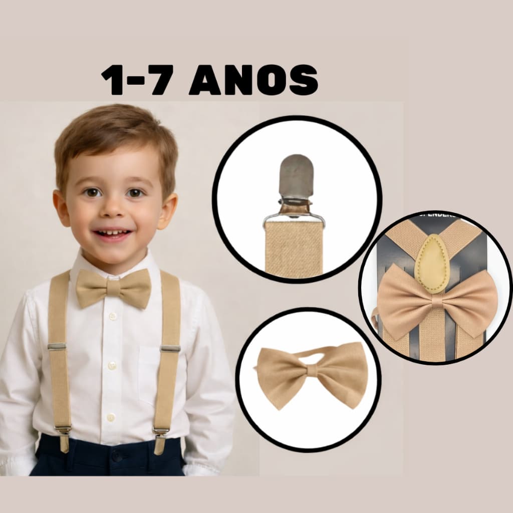 Kit Suspensorio Infantil Masculino Noivinho Pajem Gravata Borboleta Regulável Ajustavel Casamento