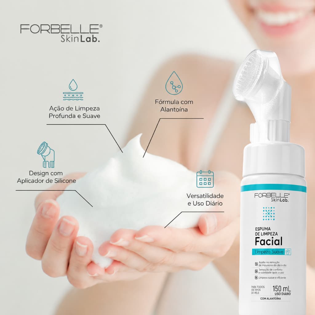 Espuma de Limpeza Facial Forbelle SkinLab com Alantoína 150ml | Aplicador de Silicone