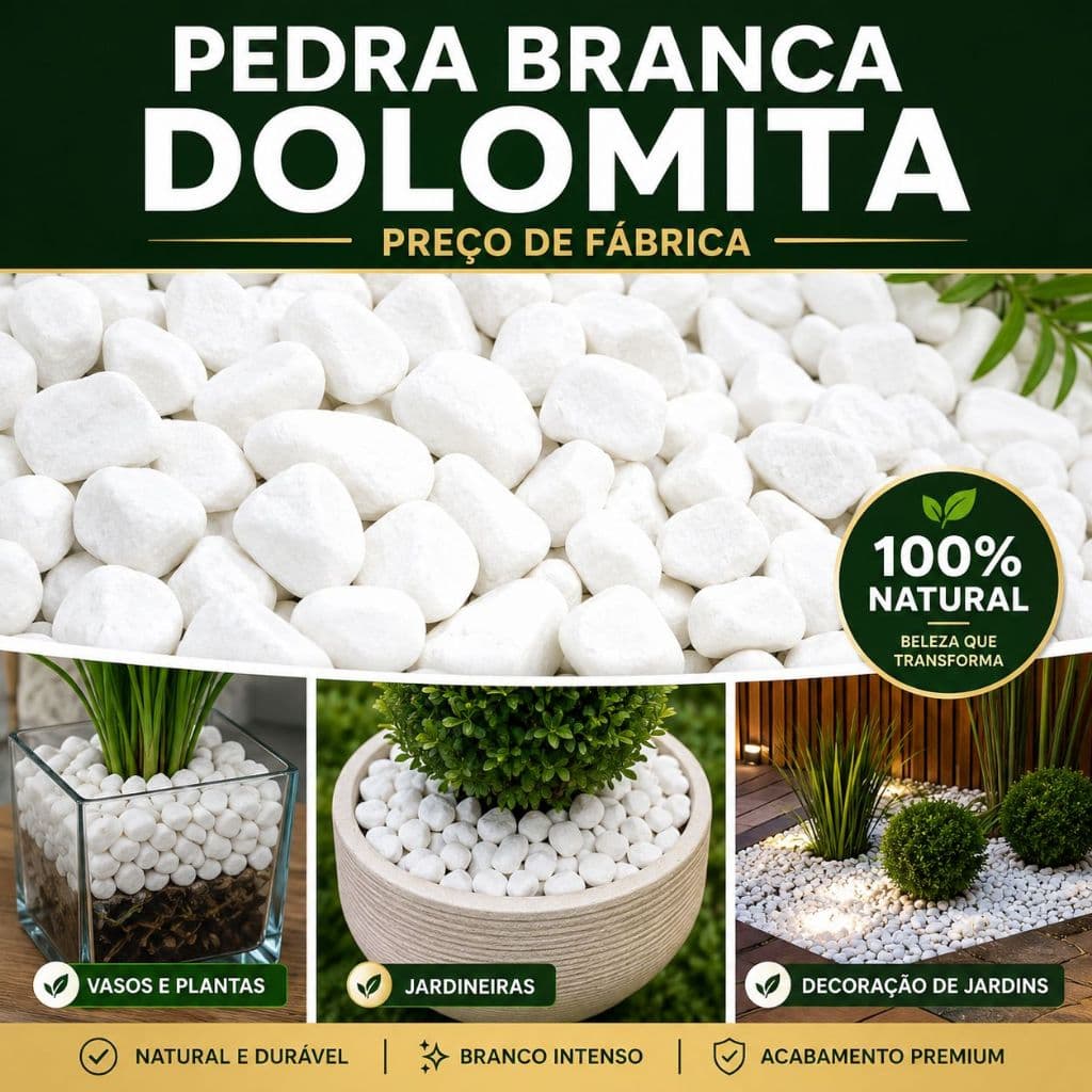 Pedra Seixo Branco Natural para Decoração – Caminhos, Canteiros e Vasos • Dolomita Premium