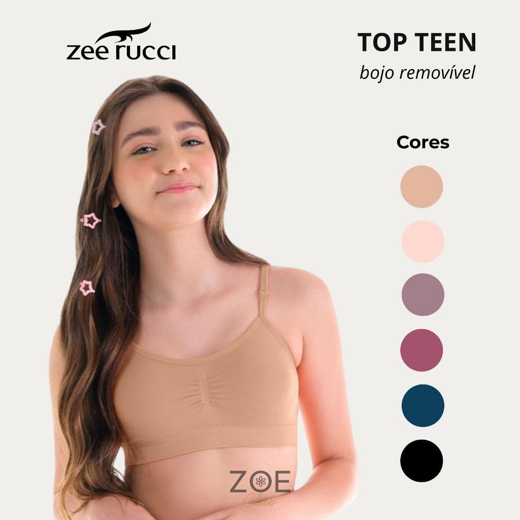 Top Teen Juvenil Poliamida Sem Costura Zee Rucci com Bojo Removivel