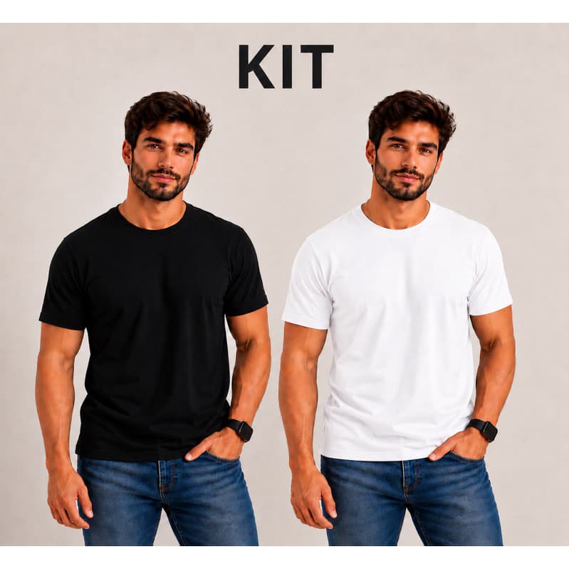 Kit 2 Camisetas Masculinas Básicas 100% Algodão Meia Malha Premium