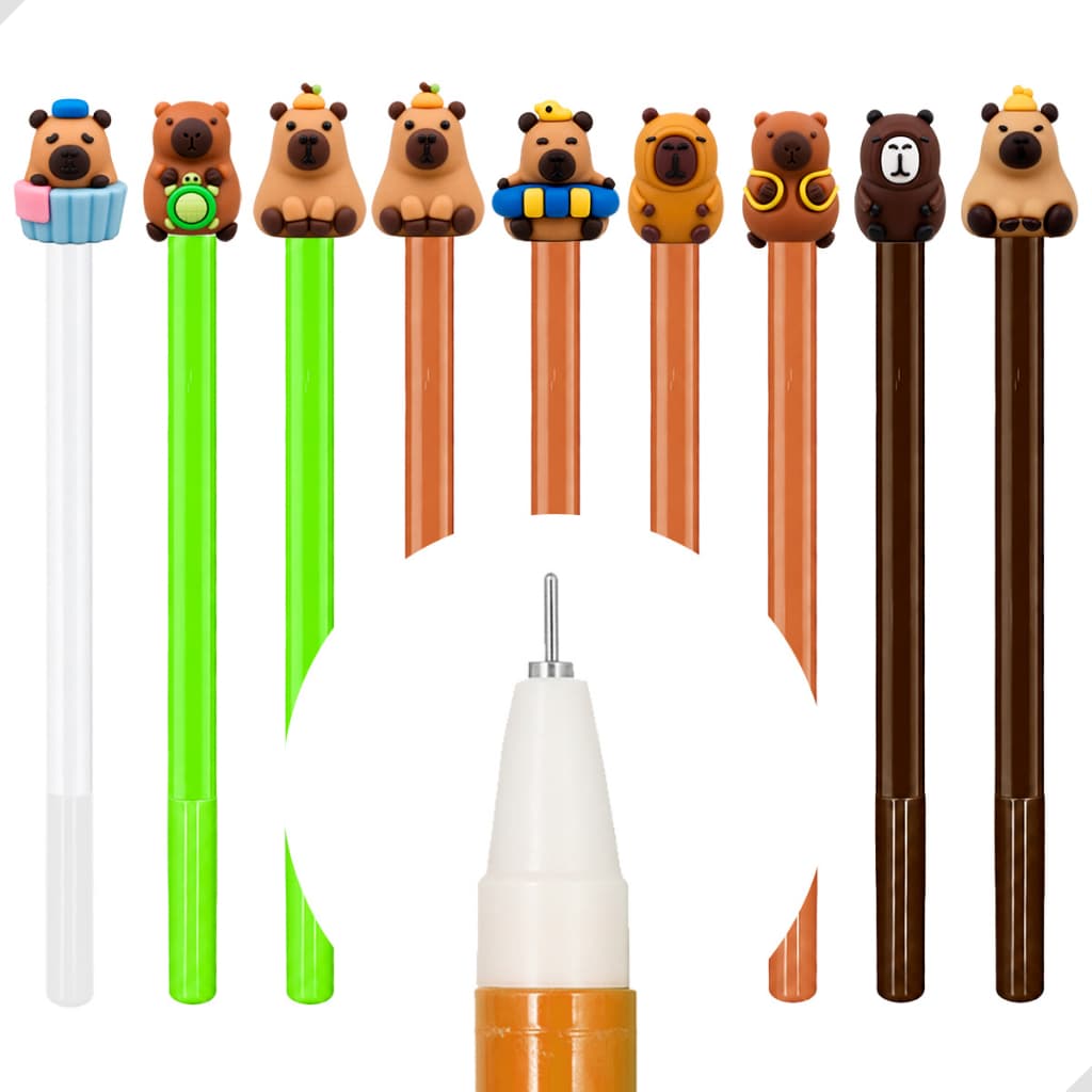 Kit 6 Canetas Gel Capivara Ponta fina Material Escolar Divertido Infantil Fofa Colecionavel
