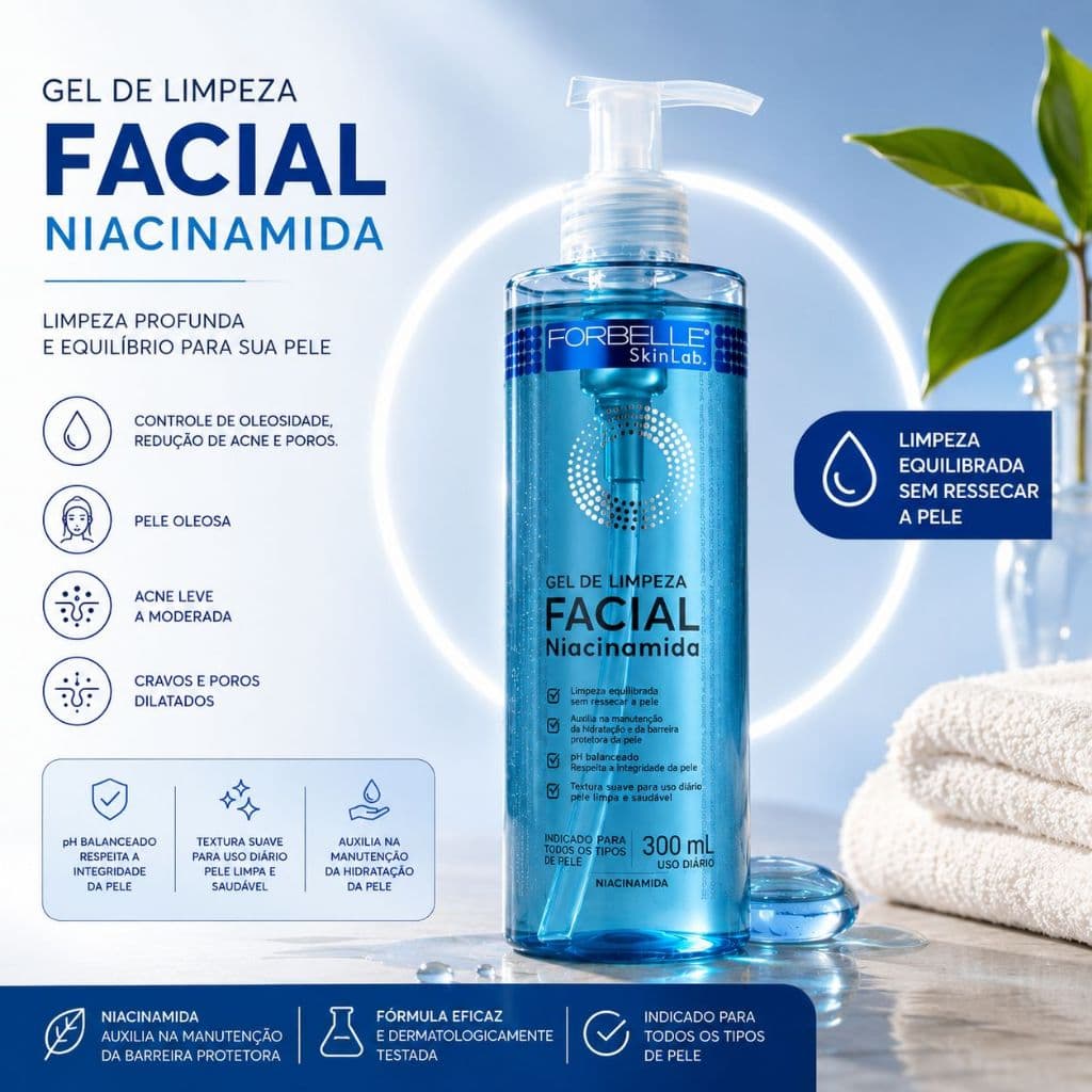 Gel de Limpeza Facial Forbelle SkinLab com Niacinamida 300ml | Controle de Oleosidade