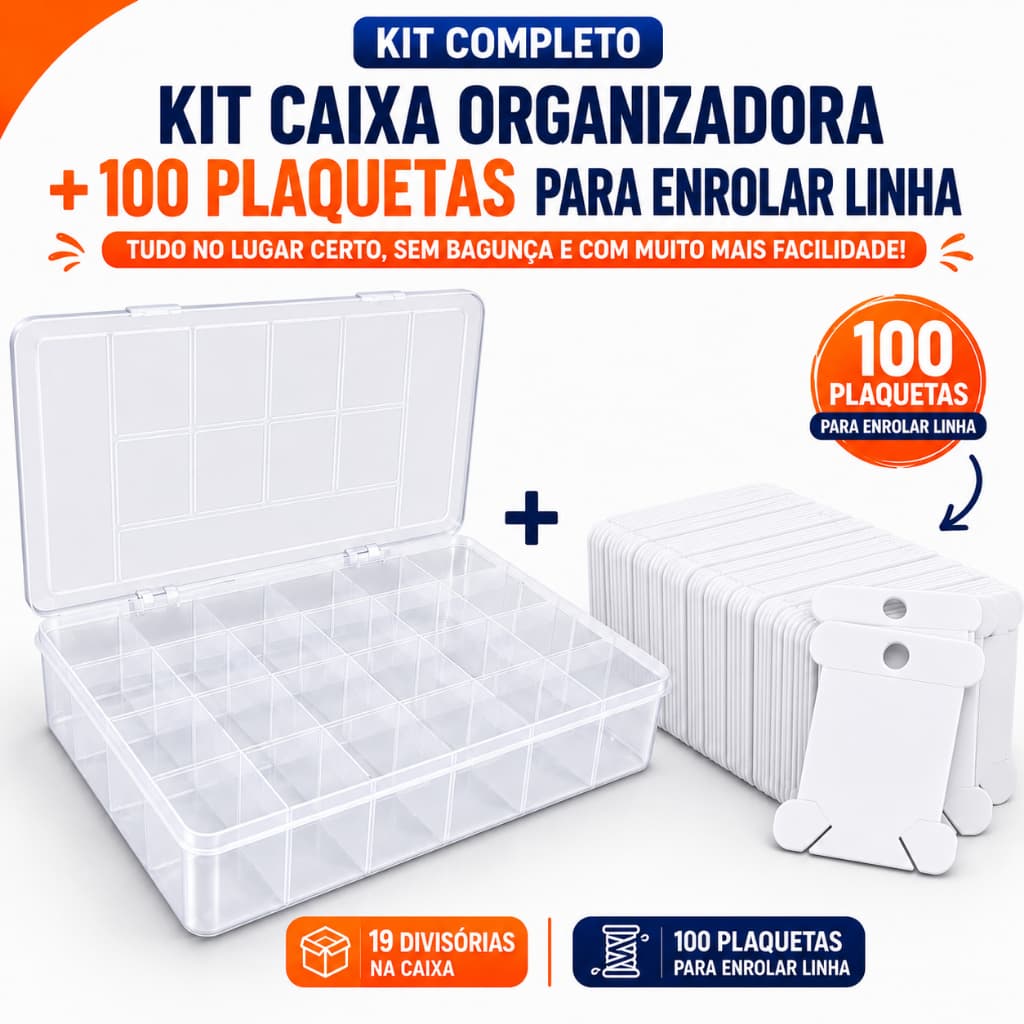 Kit Caixa Organizadora + Placas Para Enrolar Linha