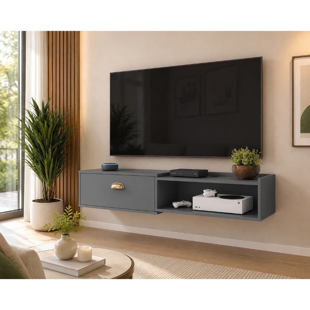 Rack  pequeno suspenso 0.90 ou 1.20 cm tv Smart Copa 2026 Cinza Chumbo Moderno