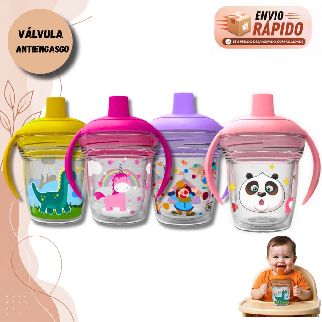 Copo Infantil 170ml Transição Helsim Alça Antiengasgo Fácil Utilização Mantém Temperatura Da bebida