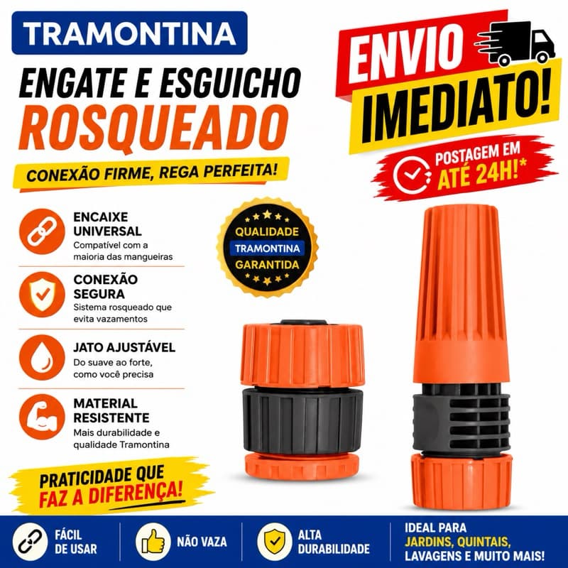 Conjunto para Irrigação Tramontina com Engate e Esguicho Rosqueado para Mangueira 1/2" - 2 Peças