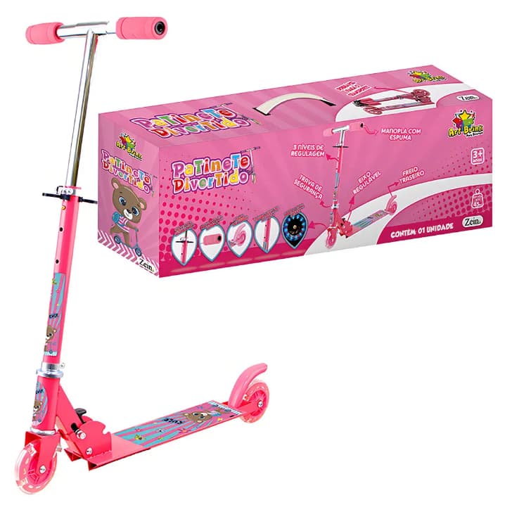 Patinete Infantil 2 Rodas Gel Led Luz Brilha Menina Rosa